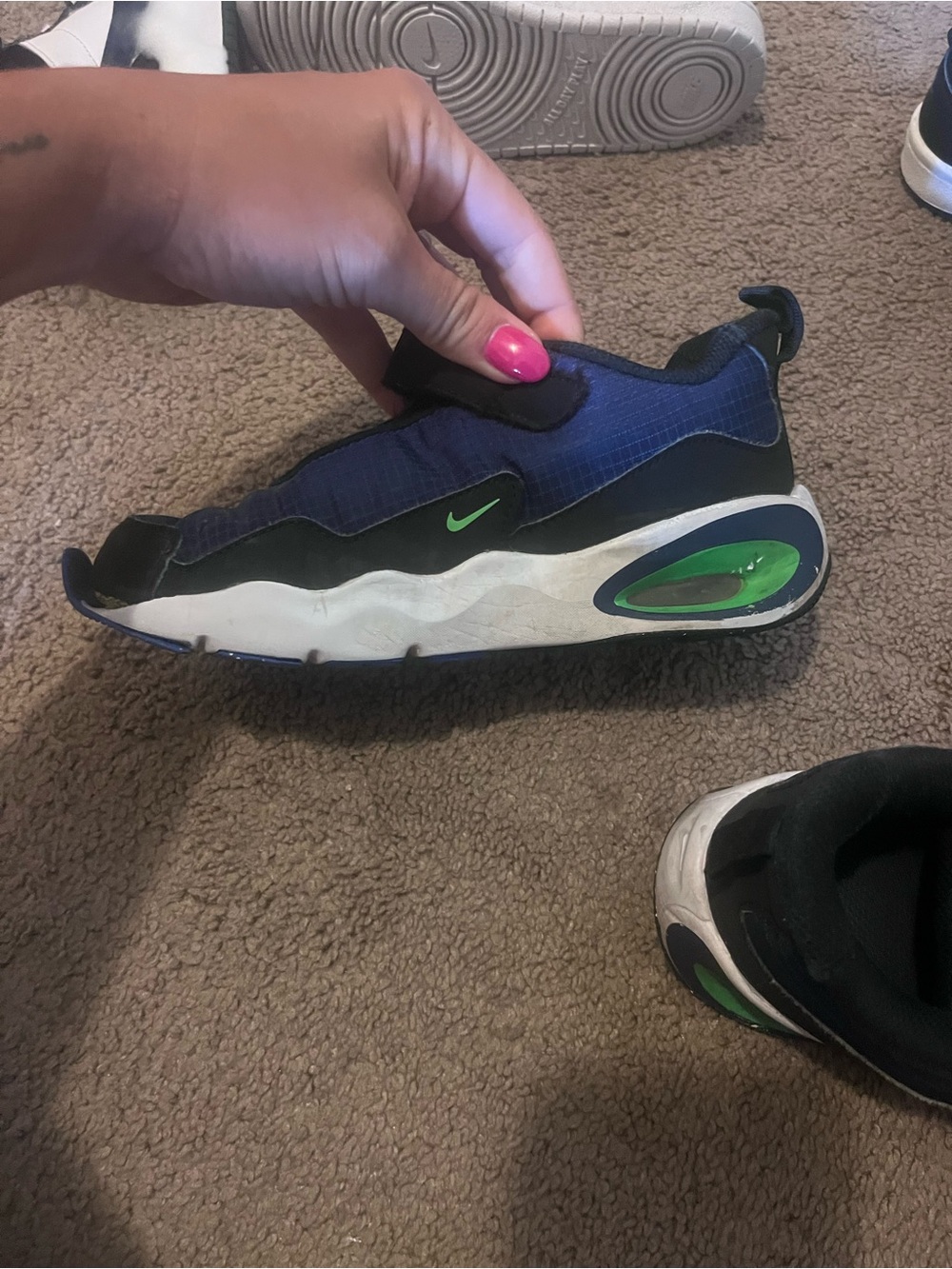 Nike Kids Blue and Black Slip-On Sneaker with Green Accents